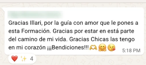 Mensaje de WhatsApp de agradecimiento de una participante