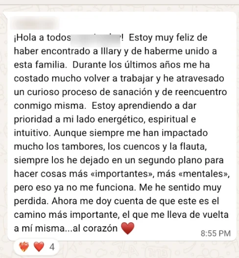 Mensaje de WhatsApp de una participante de la formación